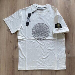 STONE ISLAND MEN'S COTTON WHITE T-SHIRT SMALL REGULAR FIT SHORT SLEEVE